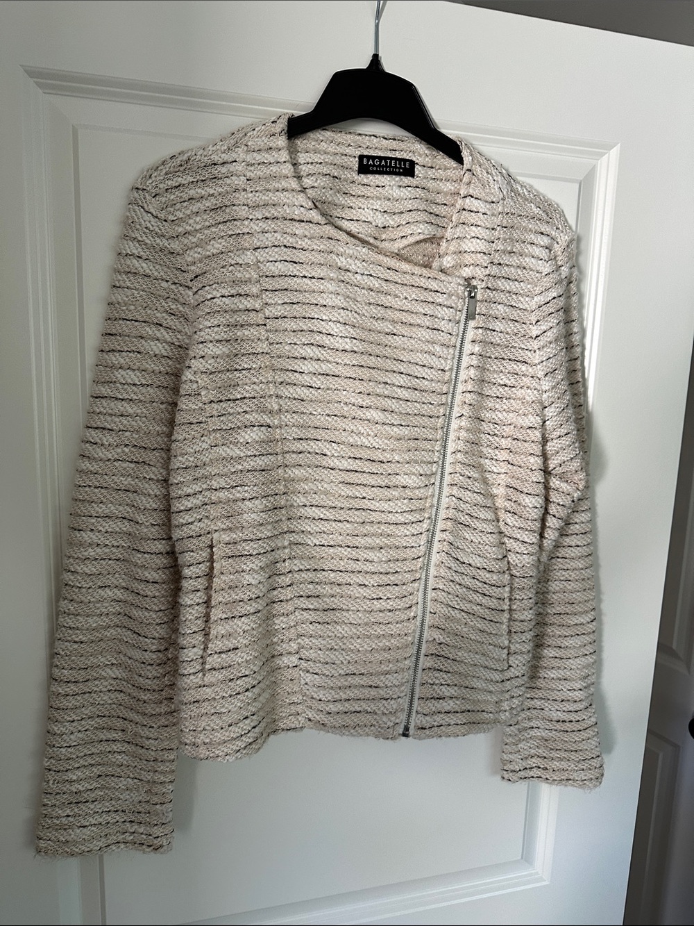 Bagatelle Cream Textured Asymmetrical Zip Jacket